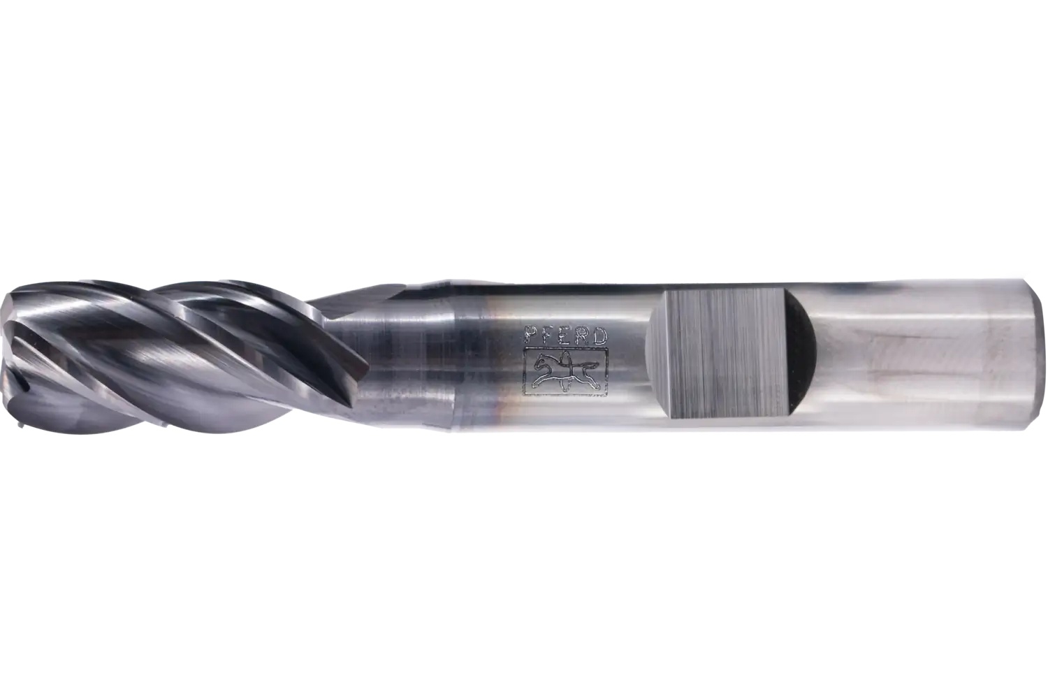 Picture of Pferd .06" Radiused End Mill, 4 flutes, 3/8" Dia, 3/4" APMX, 2-1/2" OAL, Weldon shank